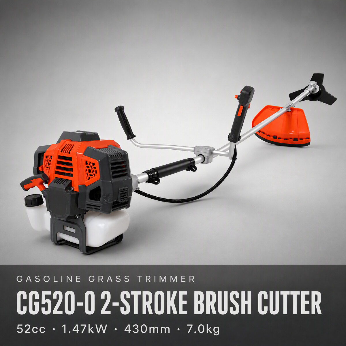 CG520-O 52cc 2-Stroke Gasoline Brush Cutter 1.47kW Grass Trimmer Bike Handle Straight Shaft 430mm for Orchard Garden 6
