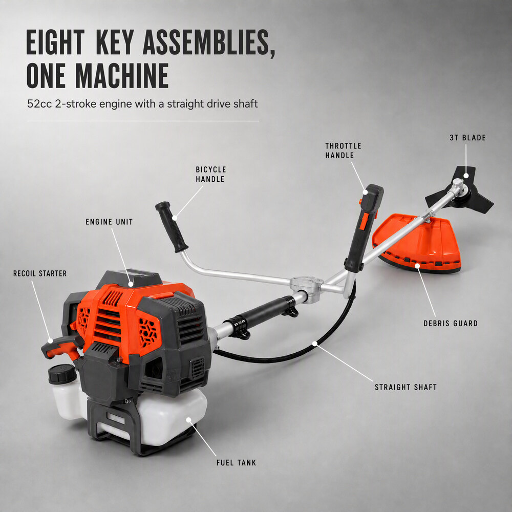 CG520-O 52cc 2-Stroke Gasoline Brush Cutter 1.47kW Grass Trimmer Bike Handle Straight Shaft 430mm for Orchard Garden 9