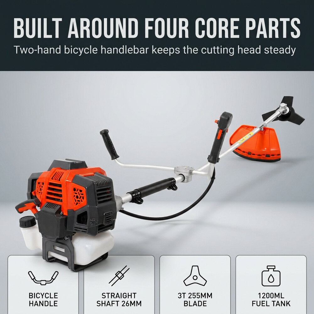 CG520-O 52cc 2-Stroke Gasoline Brush Cutter 1.47kW Grass Trimmer Bike Handle Straight Shaft 430mm for Orchard Garden 8