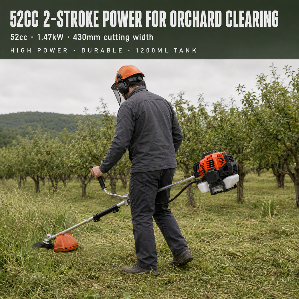 CG520-O 52cc 2-Stroke Gasoline Brush Cutter 1.47kW Grass Trimmer Bike Handle Straight Shaft 430mm for Orchard Garden 10