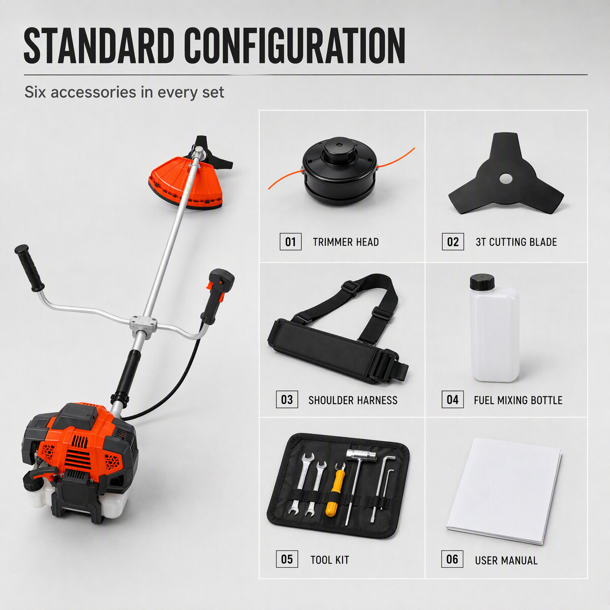 CG520-O 52cc 2-Stroke Gasoline Brush Cutter 1.47kW Grass Trimmer Bike Handle Straight Shaft 430mm for Orchard Garden 3