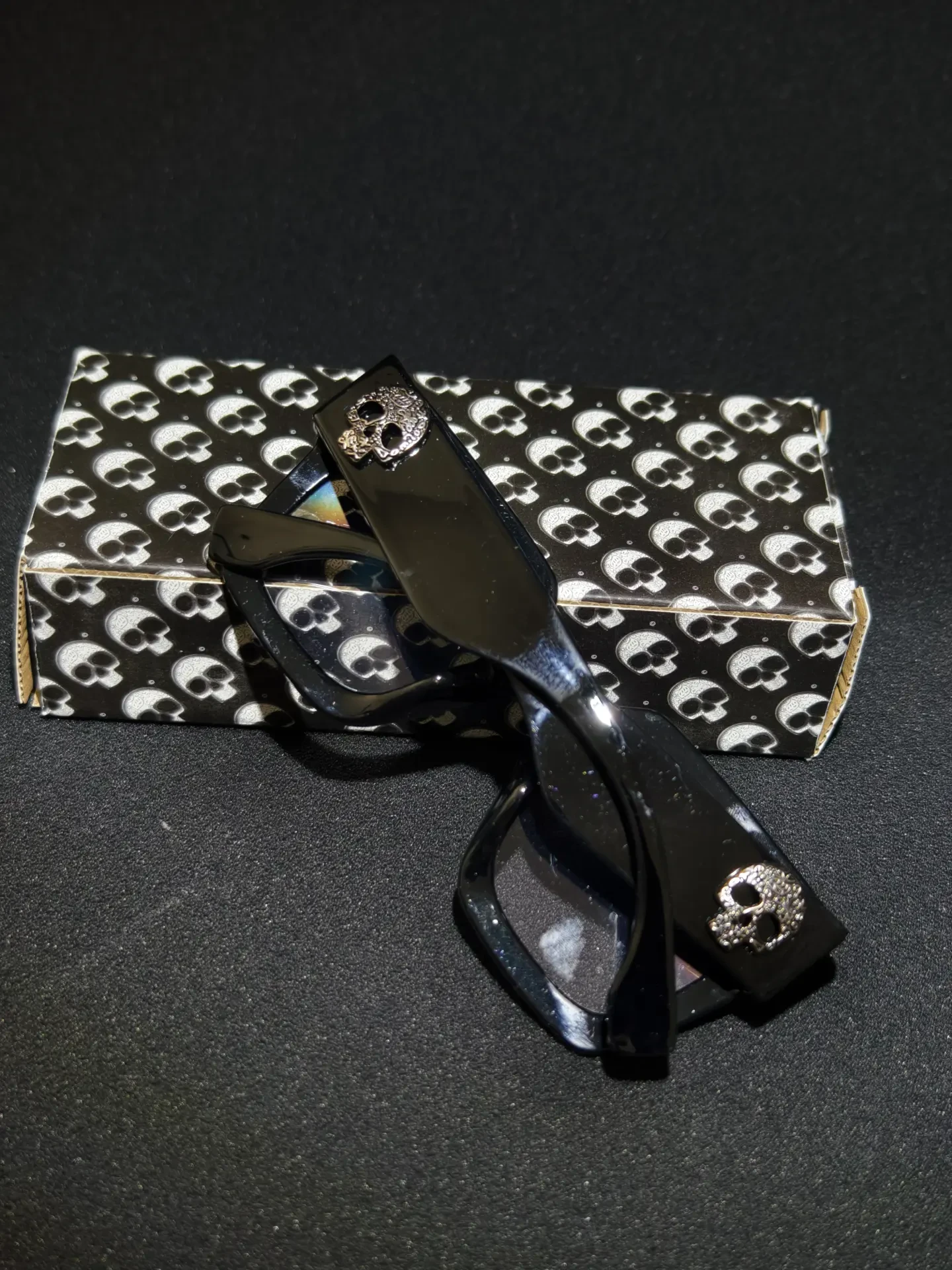 Square Skull Box Shades — Angular square frames delivered in a skull-print case.