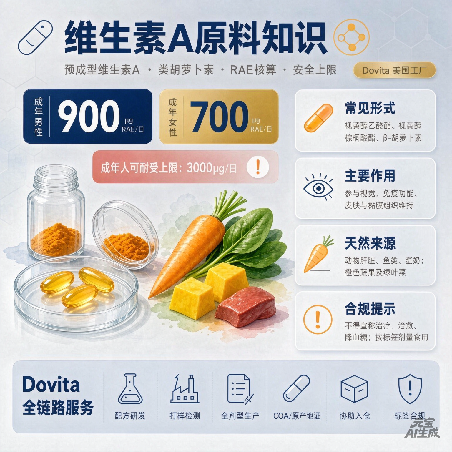 维生素A原料解析:预成型维生素A与类胡萝卜素如何核算RAE及安全上限