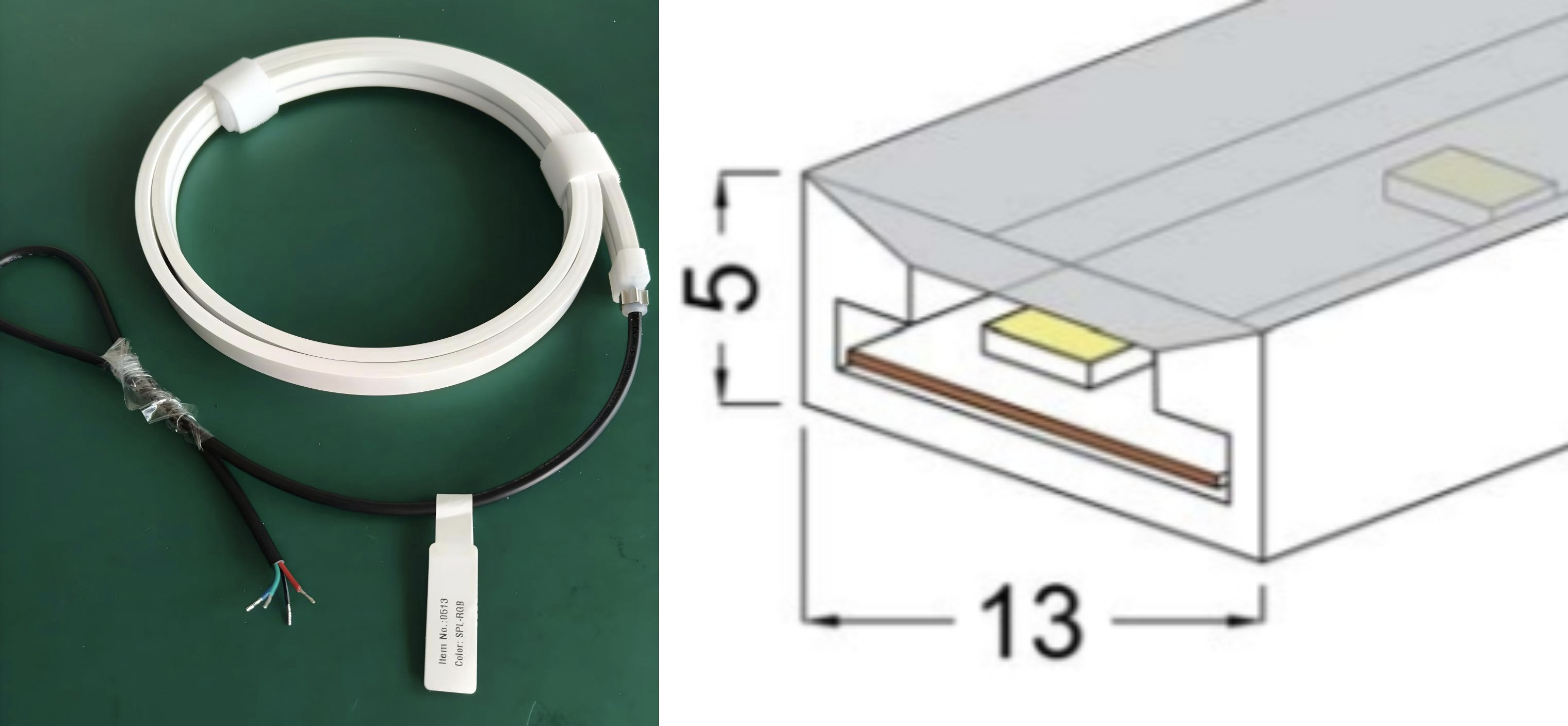 Custom 05×13 Neon with WS2815 RGB – 60 LEDs/m, DC12V, 1.2m Length