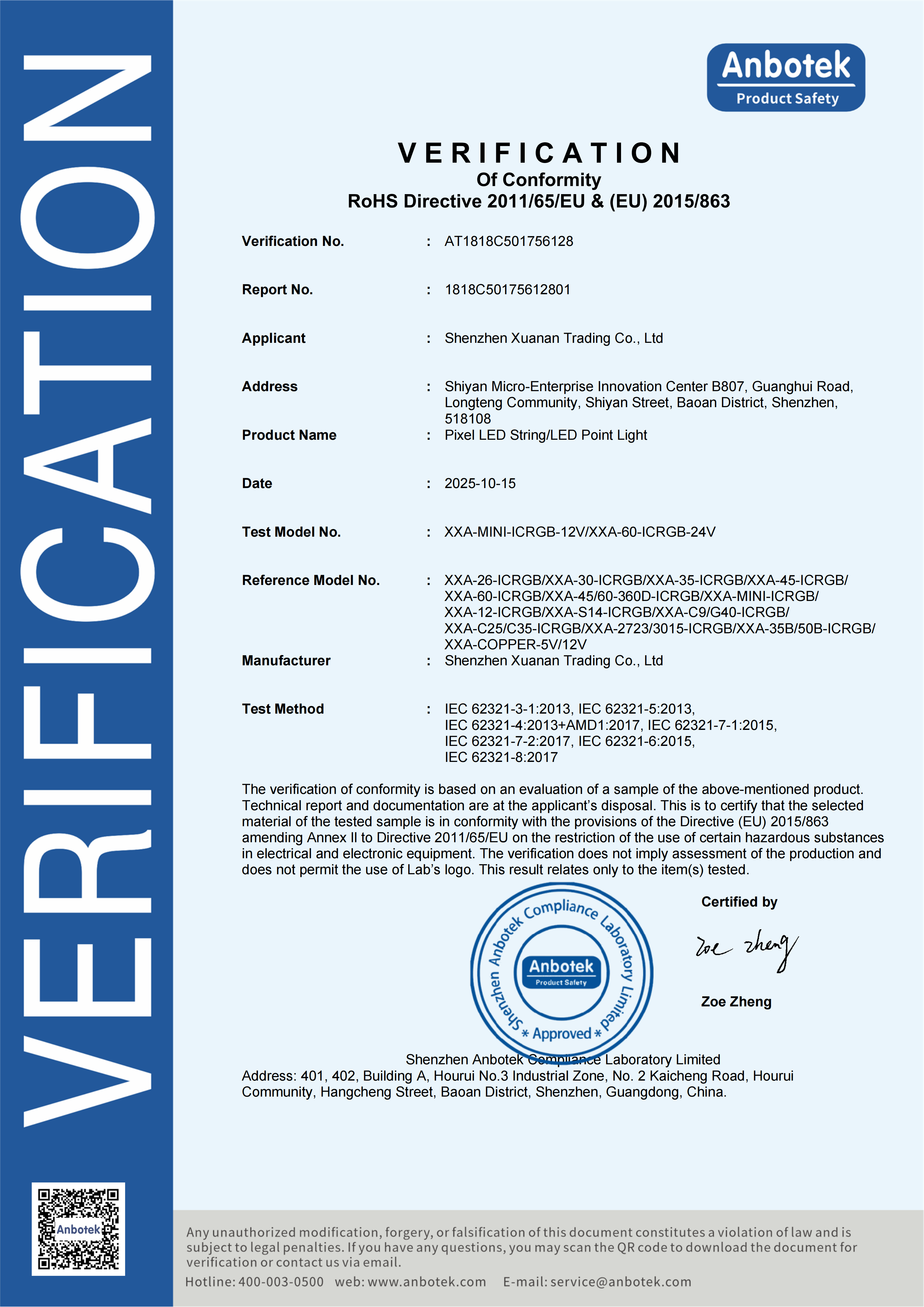 RoHS Certification - Pixel LED
