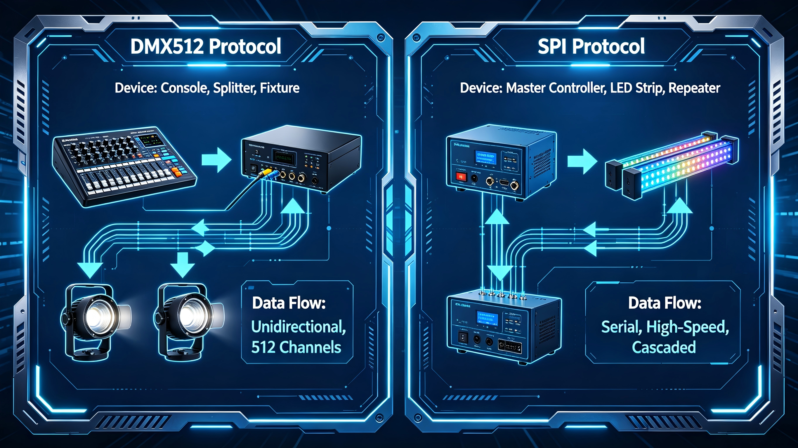 Understanding DMX512 vs SPI Control for Addressable LED Lights