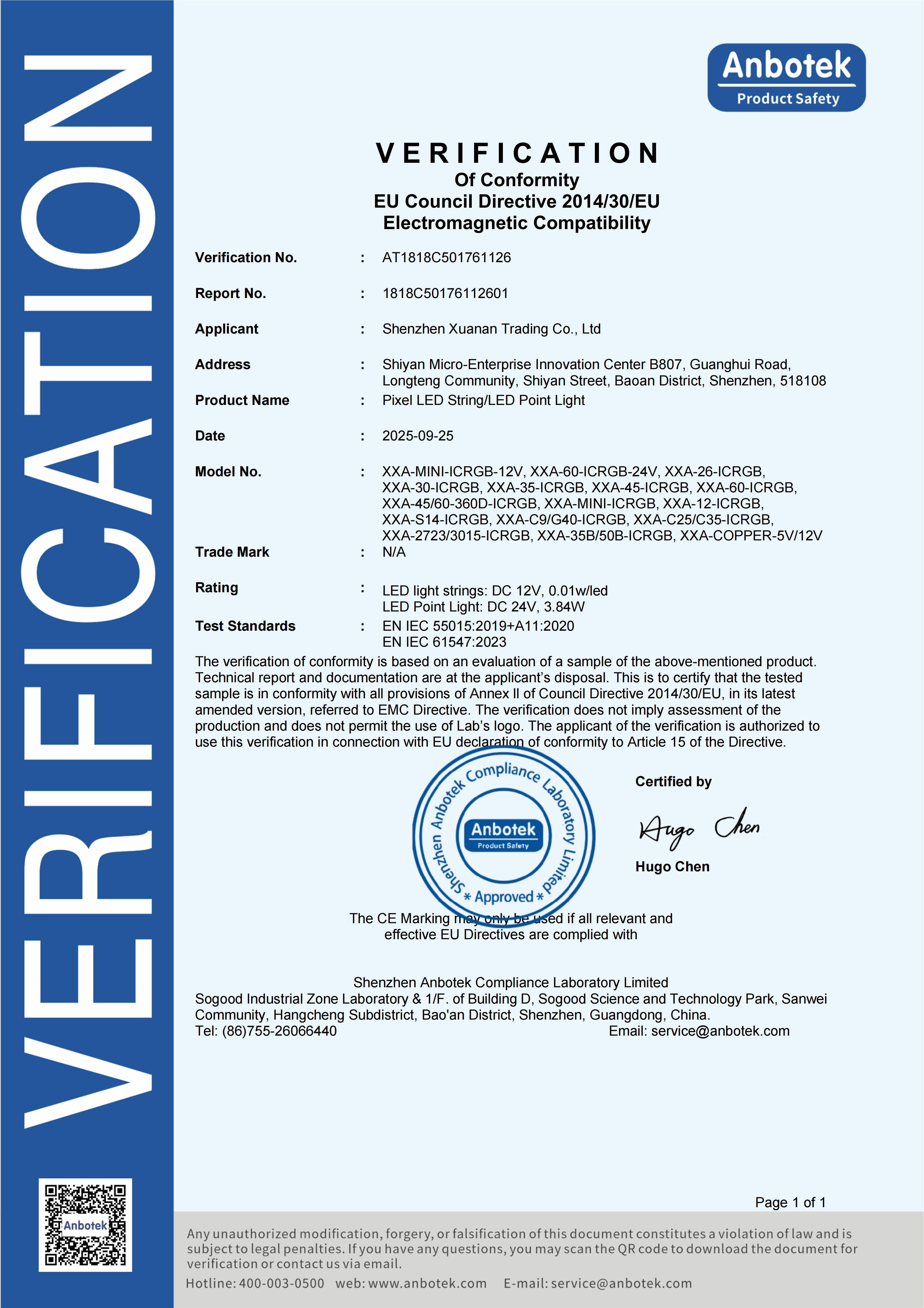 CE Certification - Pixel Light