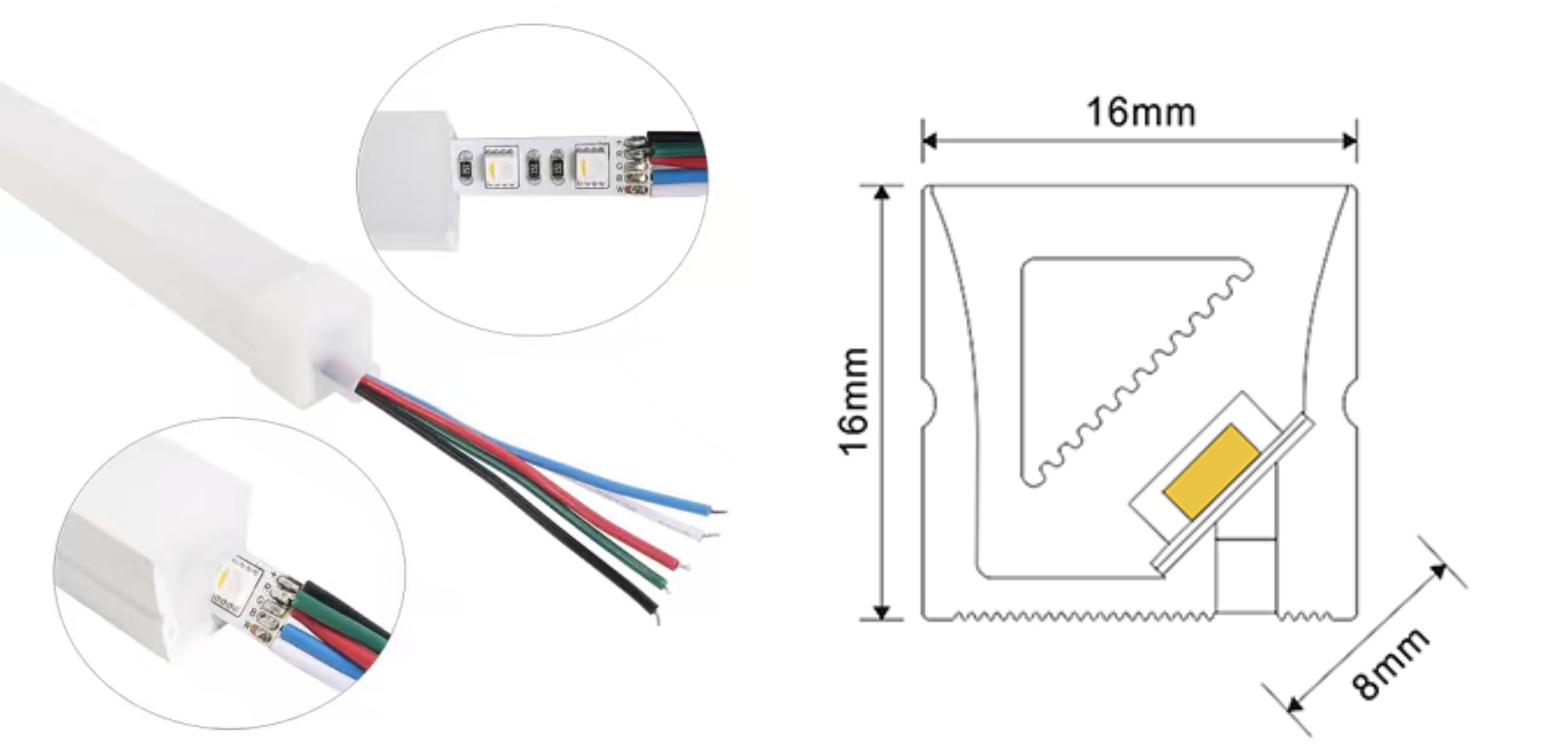 Custom 8mm Horizontal & Vertical Bend Neon Strip – 84 LEDs/m, 3535 RGBW