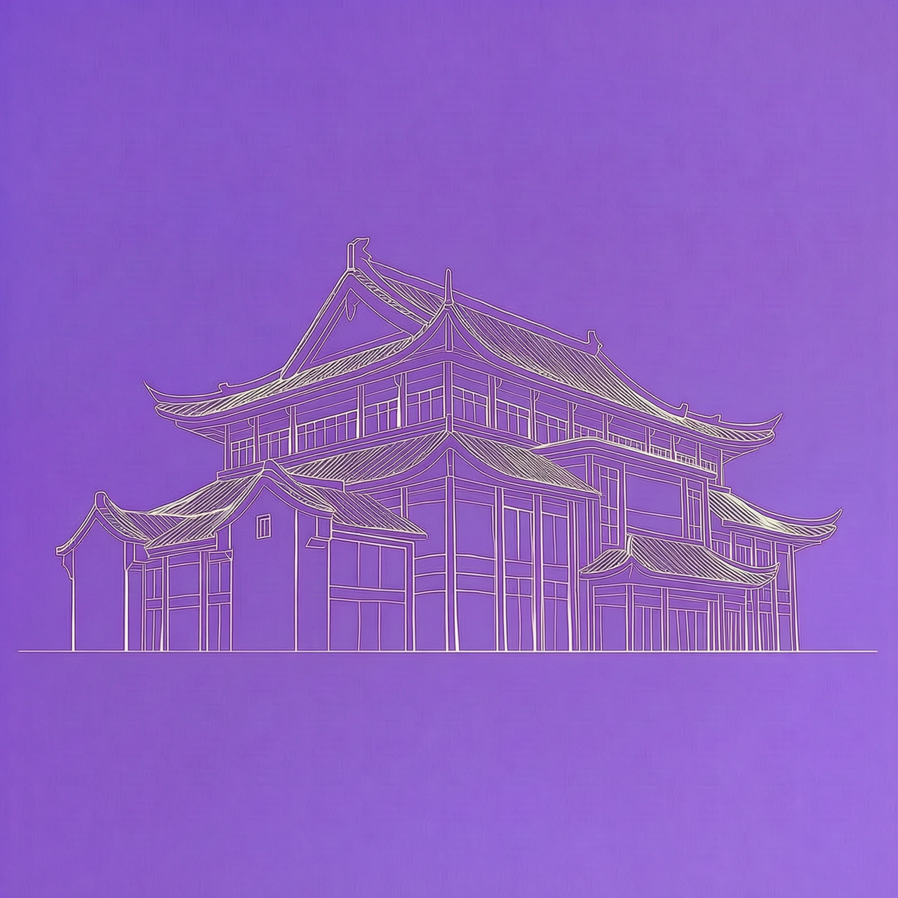 紫色渐变建筑线稿