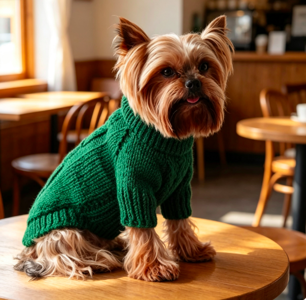 Forest Green Thick Cable-Knit Turtleneck Dog Sweater for Small Pets 2