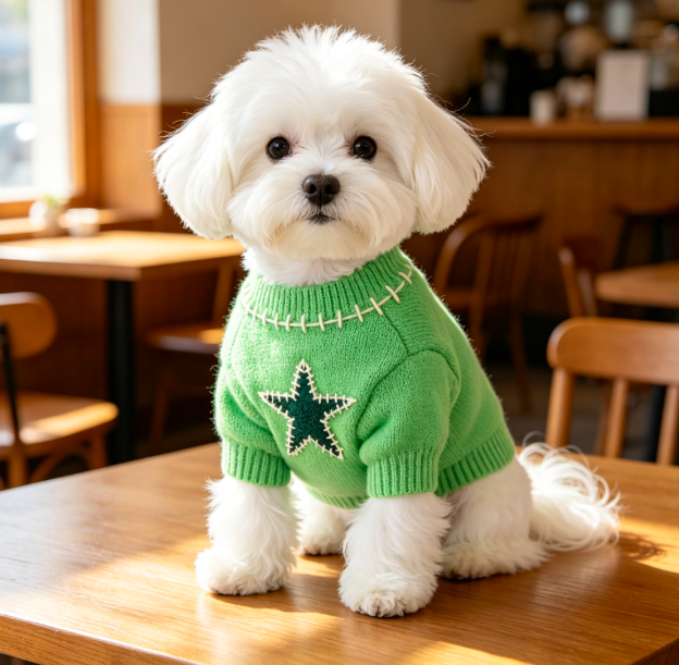 Bright Green Hand Stitch Star Patch Knit Dog Sweater for Small Medium Dogs 2