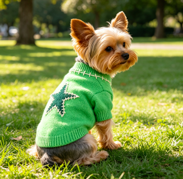 Bright Green Hand Stitch Star Patch Knit Dog Sweater for Small Medium Dogs 4