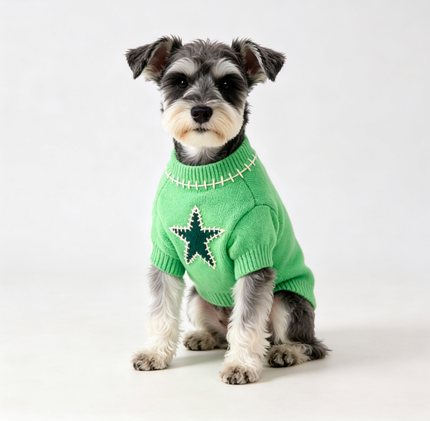 Bright Green Hand Stitch Star Patch Knit Dog Sweater for Small Medium Dogs