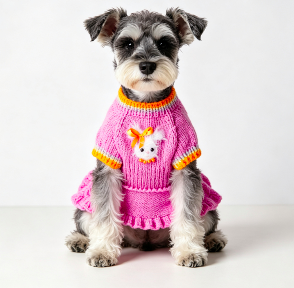 Mixed-Color Marled Green Trim Human & Dog Matching Knit Sweater Family Set 2