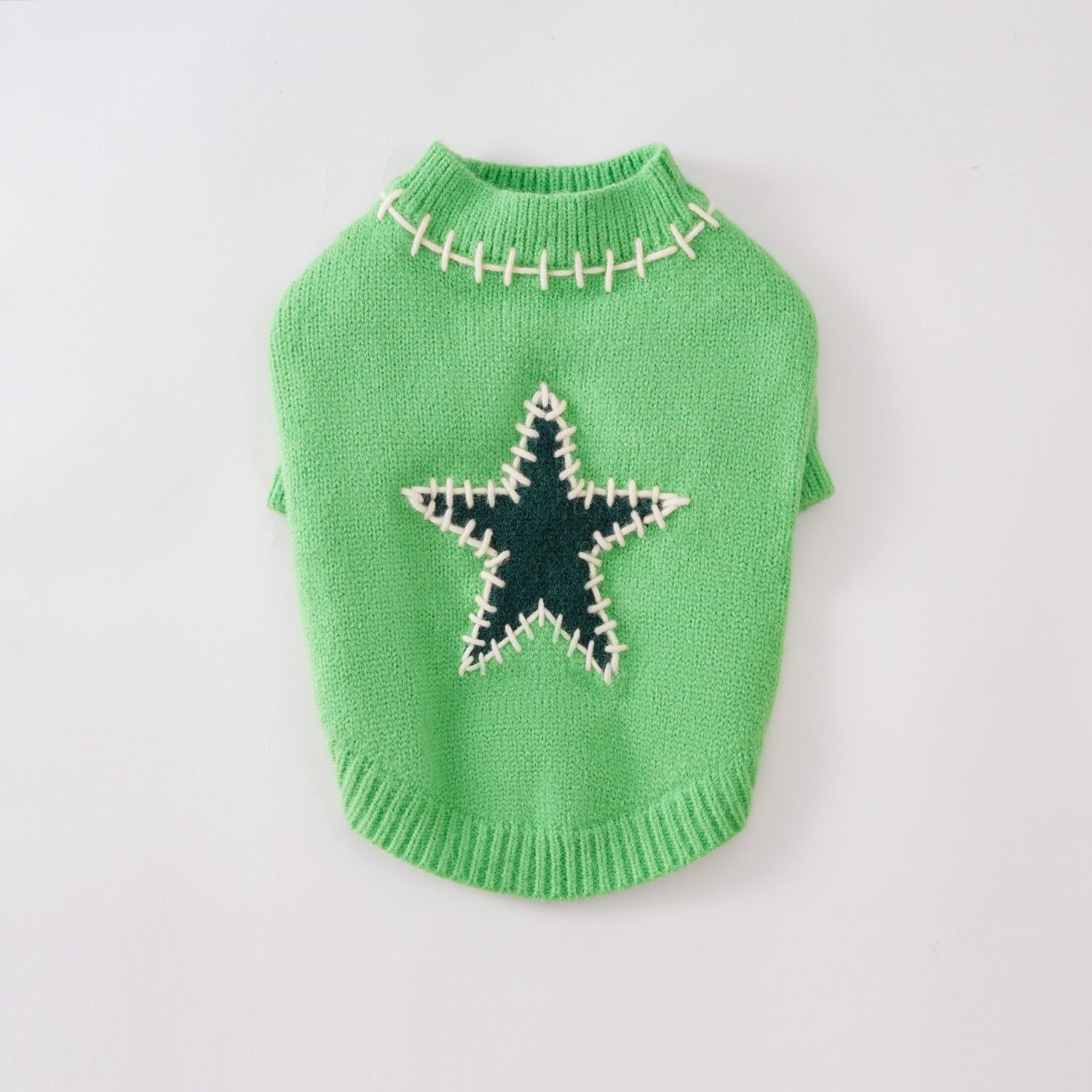 Bright Green Hand Stitch Star Patch Knit Dog Sweater for Small Medium Dogs 3