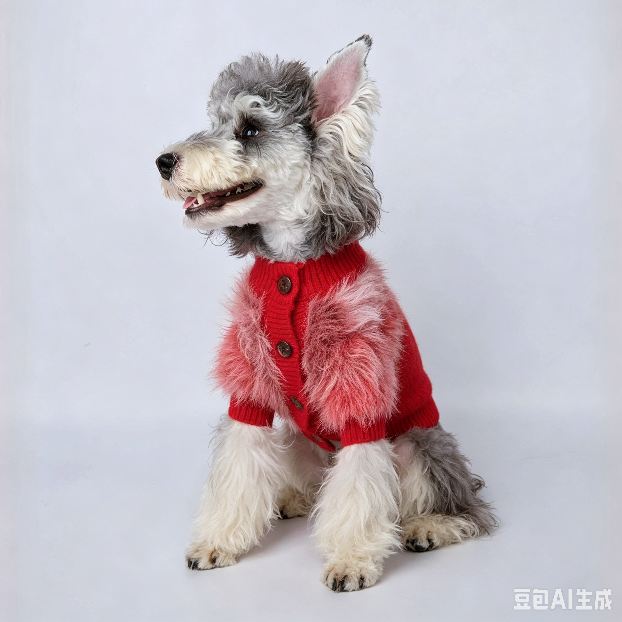Red Gradient Faux Fur Pet Knit Cardigan 3