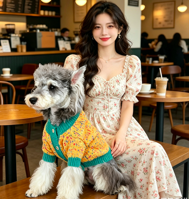 Yellow-Green Contrast Knit Pet Cardigan