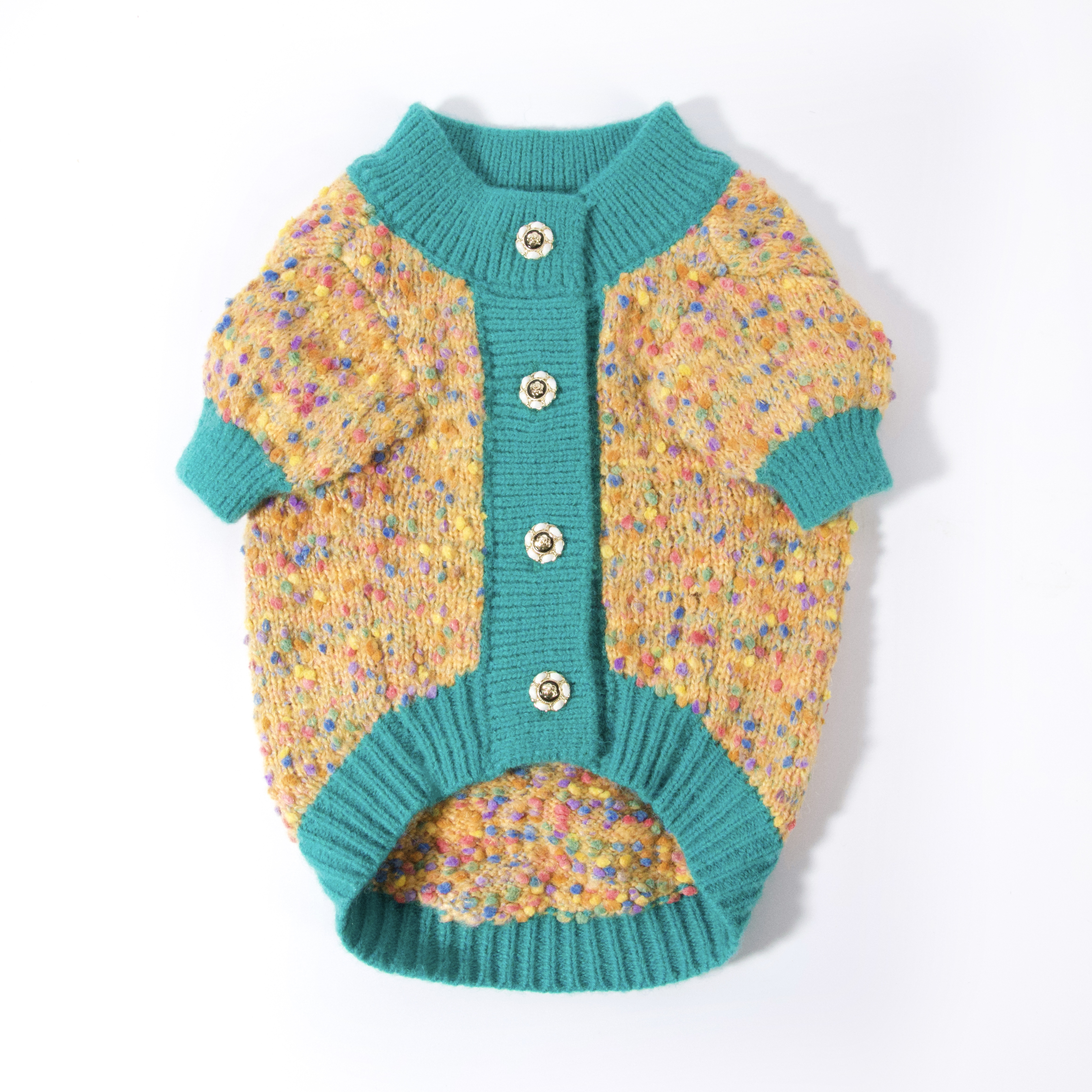 Yellow Green Contrast Knit Pet Cardigan 4