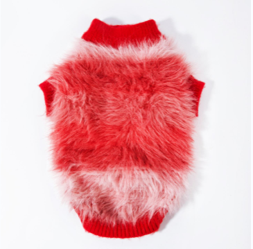 Red Gradient Faux Fur Pet Knit Cardigan 4