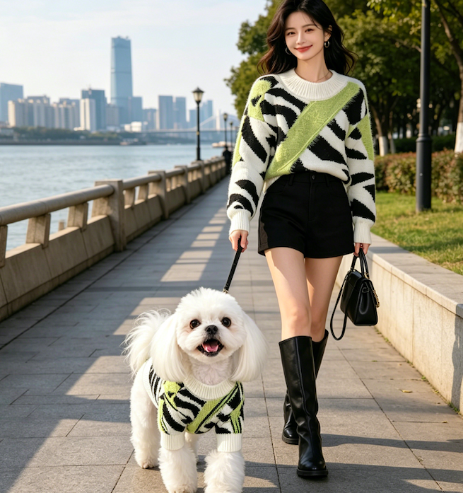 Black White & Lime Contrast Knit Pet Sweater 2