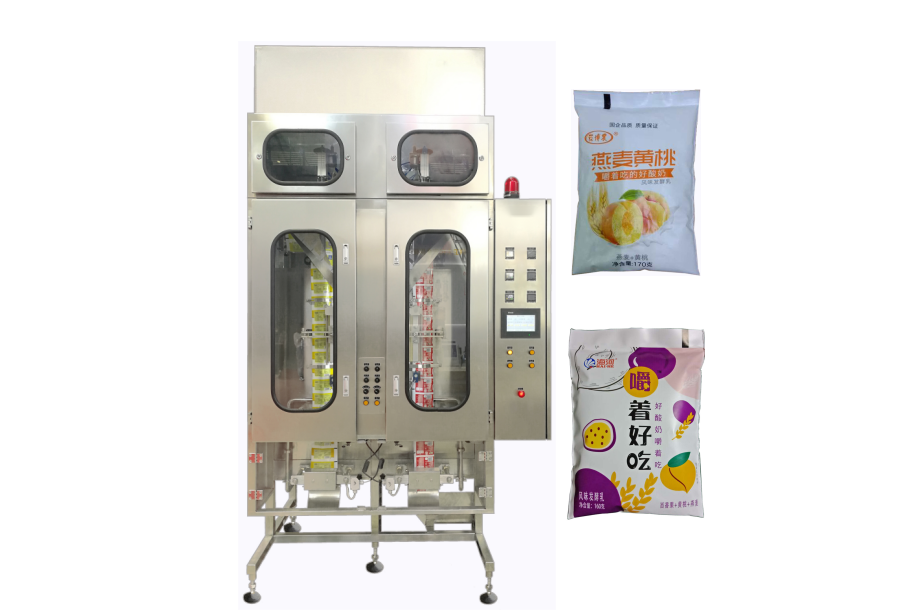 Yogurt with fruit & grain pieces double filling Automatic Packaging machine