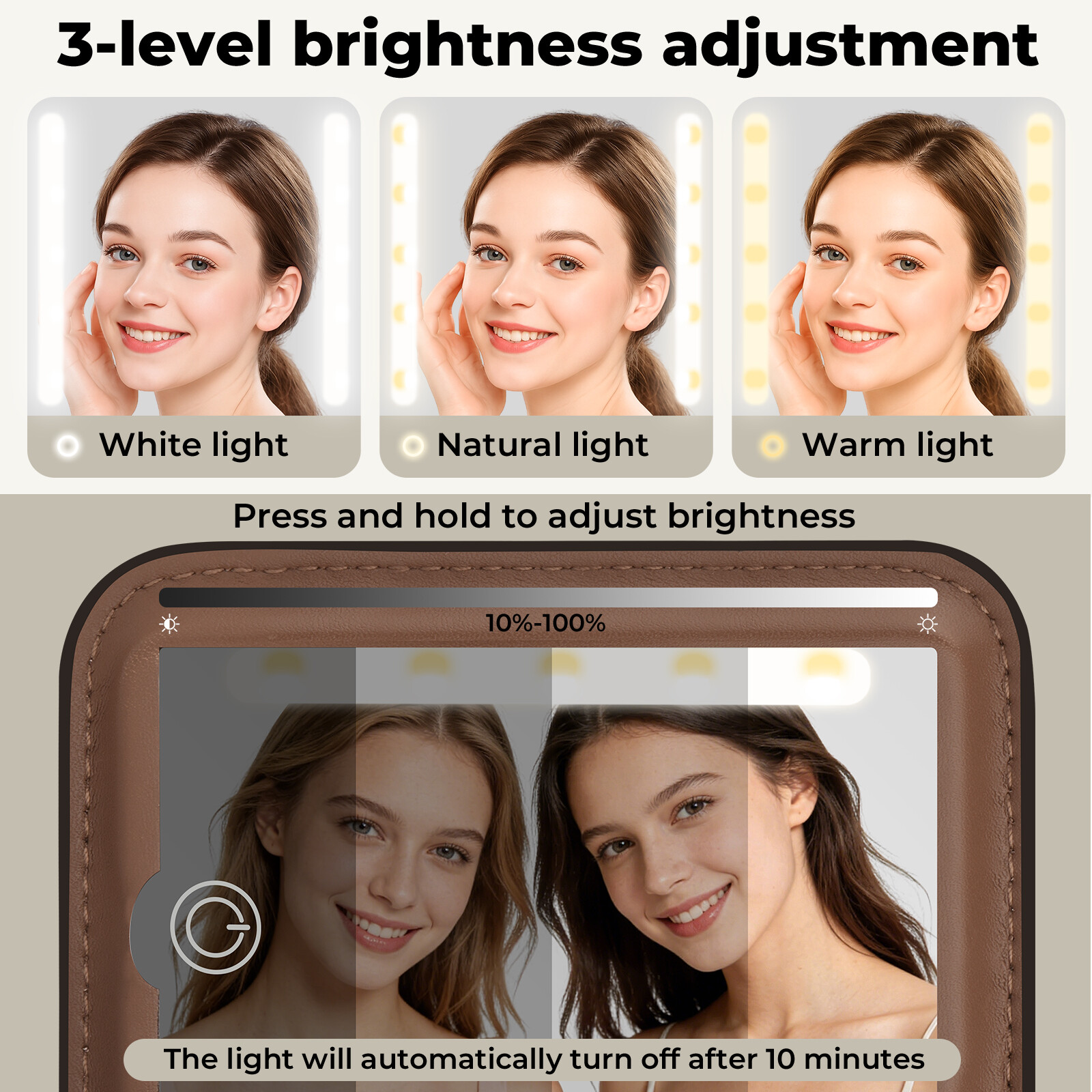 ZM-LED-005 Wallet-Style LED Mirror 3-Level Brightness