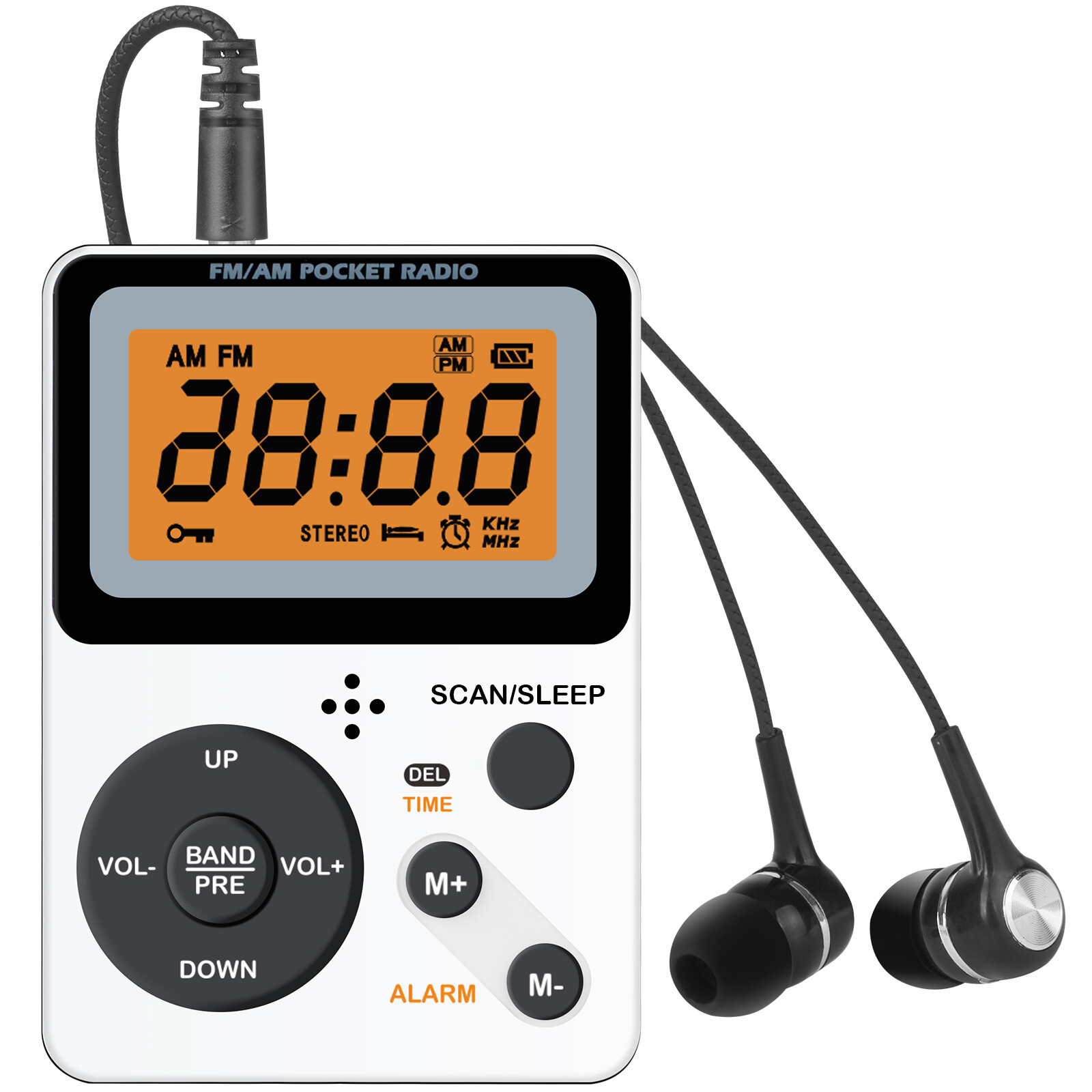 White FM/AM Pocket Radio with Earphone