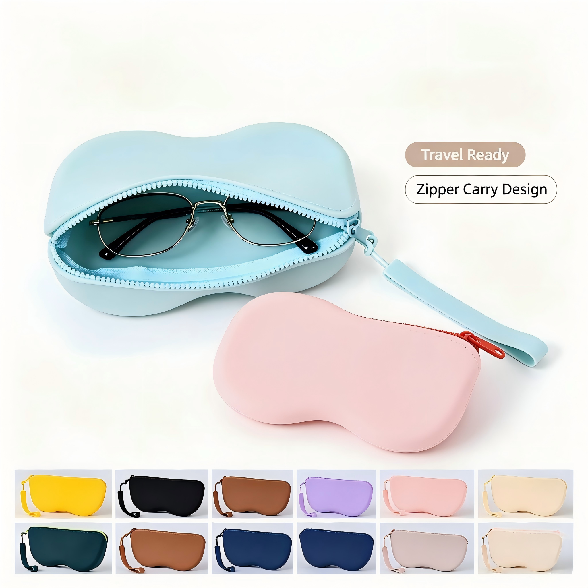 Portable Silicone Glasses Pouch Soft Sunglass Case with Carrying Strap Multi Eyeglass Case