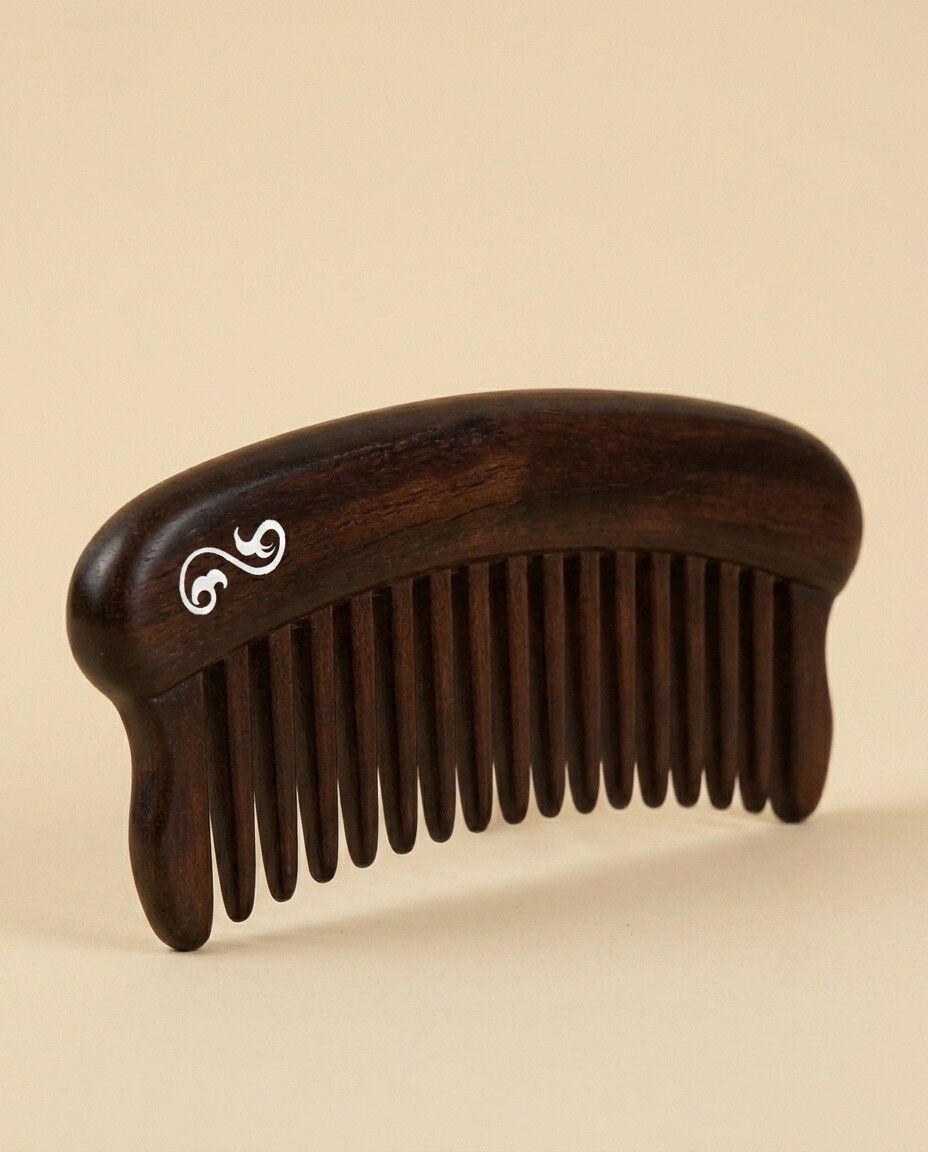 Ming City Wall Scroll Pattern · Mother-of-Pearl Inlay Padauk Wood Comb View 2