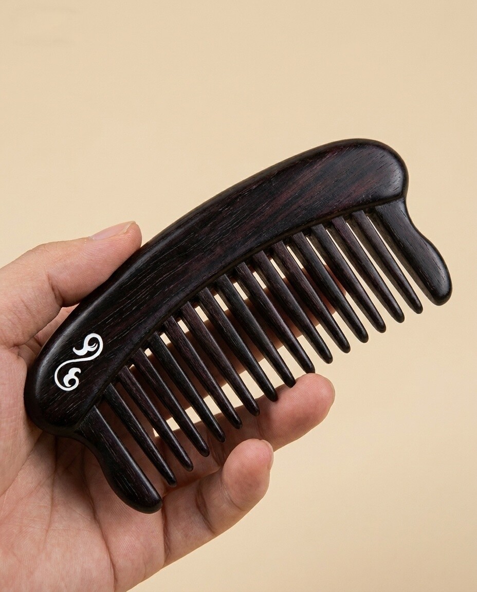 Ming City Wall Scroll Pattern · Mother-of-Pearl Inlay Padauk Wood Comb View 5