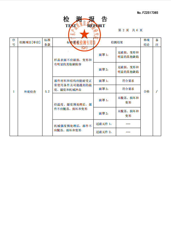 检测报告第 4 页吸气阻力