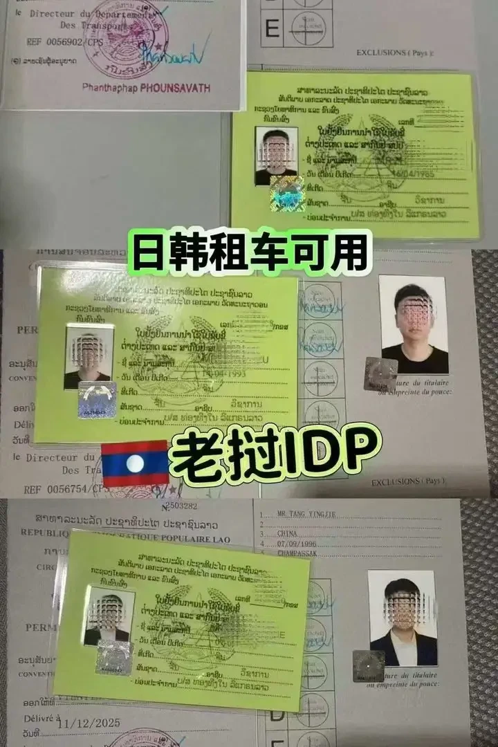 老挝驾照与国际驾驶许可 IDP 组合样板