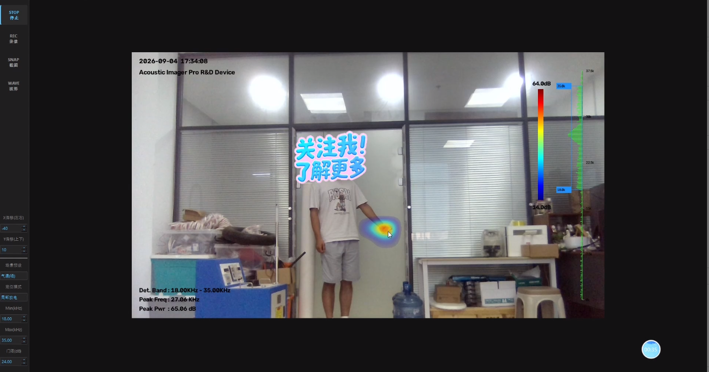 XYGC_6401型声学定位麦克风阵列手机声源实测结果