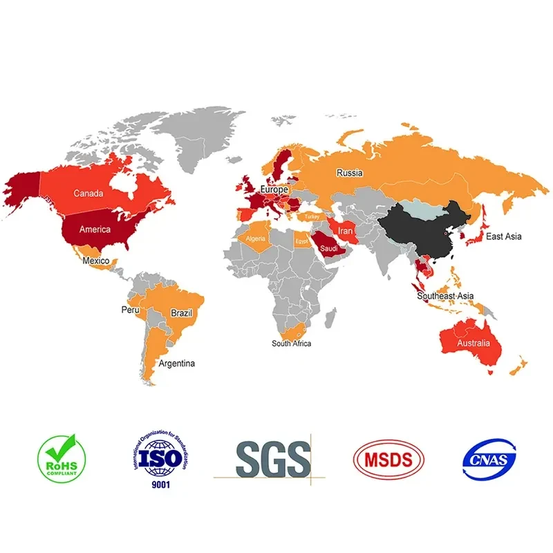 Global distribution map showing exports to 50+ countries