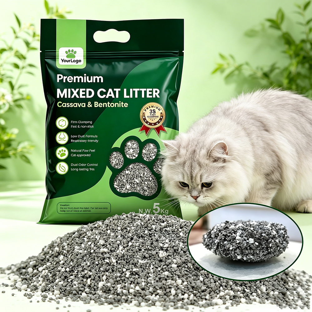Crushed Bentonite & Cassava Mixed Cat Litter Crushed Bentonite & Cassava Mixed Cat Litter
