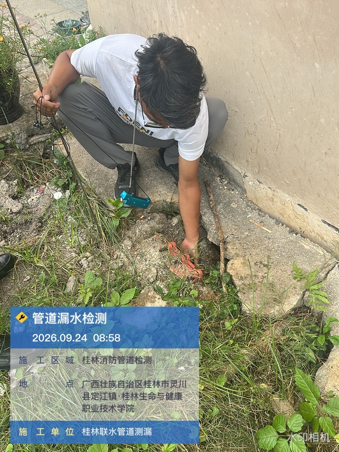 桂林灵川职院墙根位置探测现场