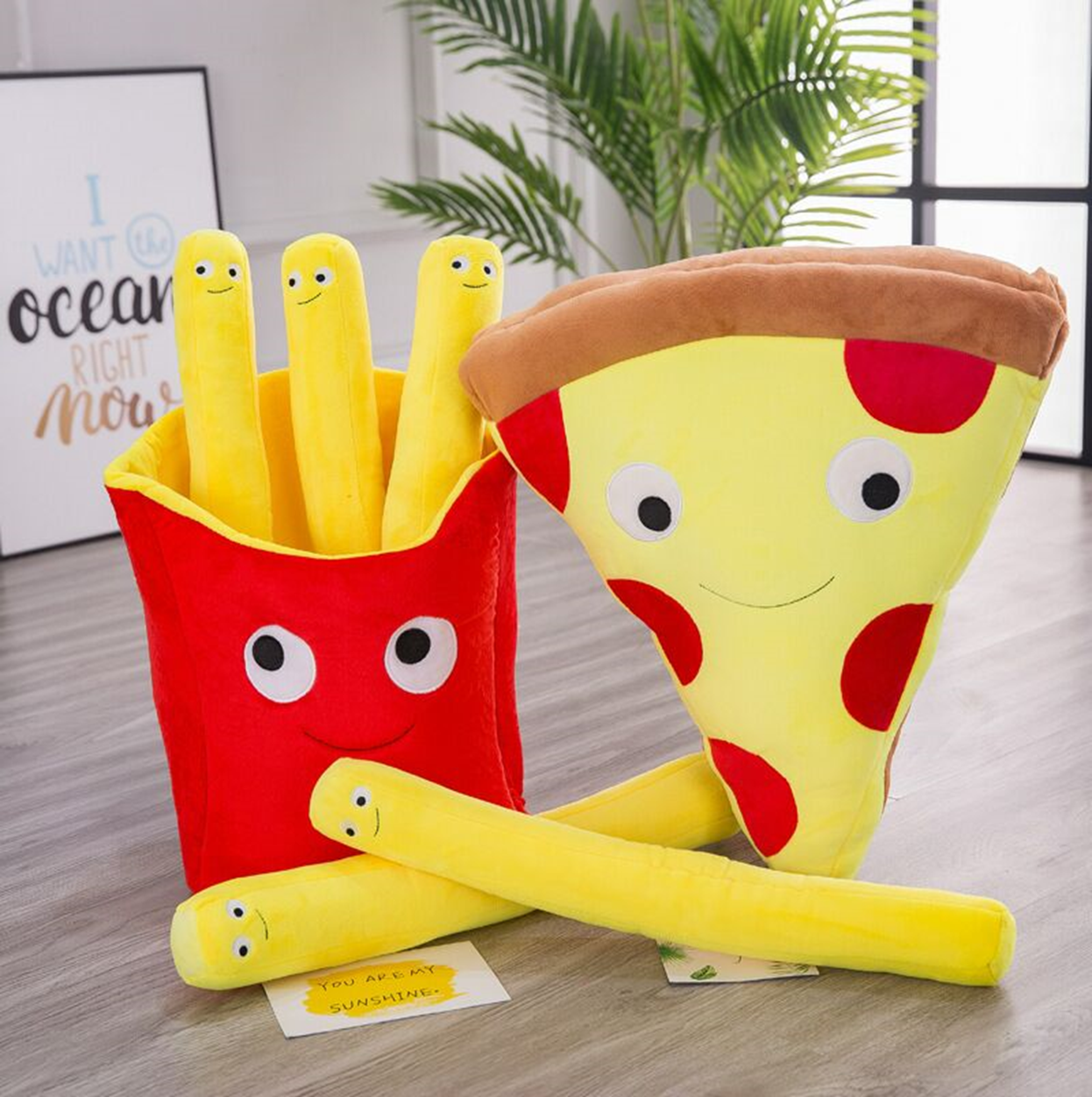 French Fries Pizza Plush Pillow