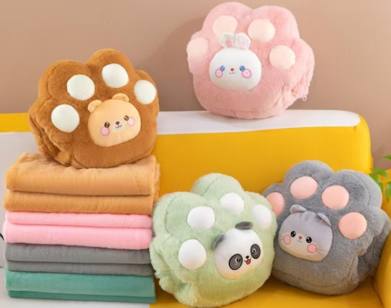 Hand Warmer Cat Paw Plush Toy Blanket
