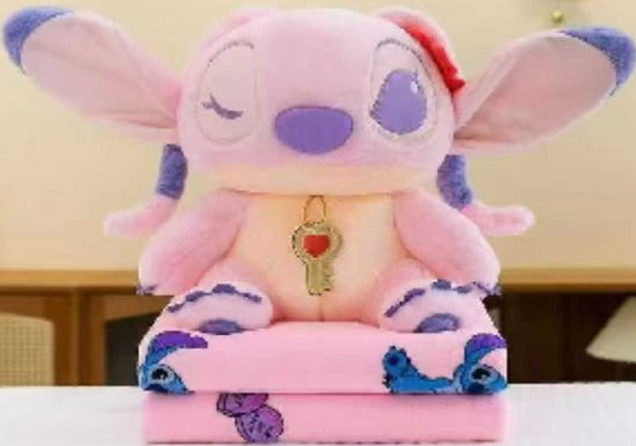 Pink Purple Stitch Plush Toy Blanket