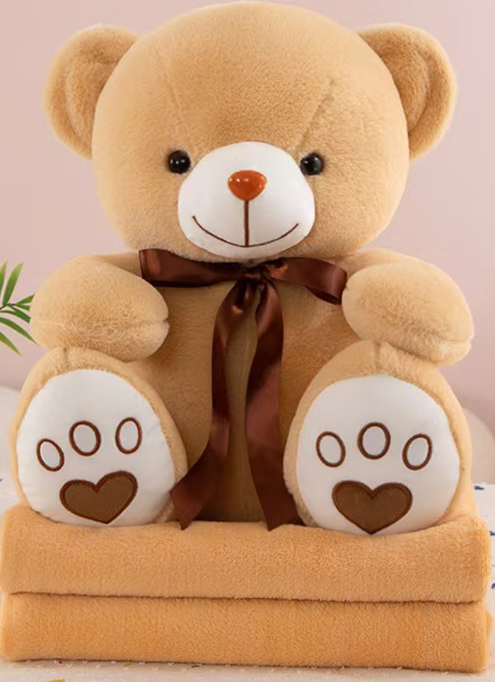 Bow Tie Bear Plush Toy Blanket