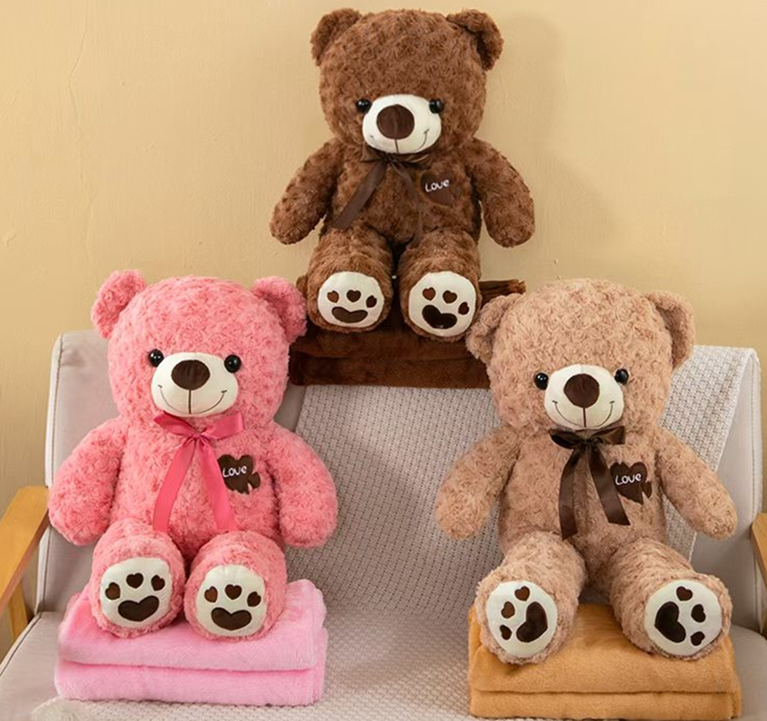 Ribbon Embroidery Bear Plush Toy Blanket