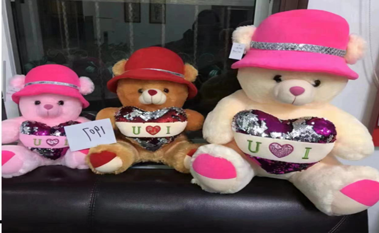 Sequin Hat Heart Bear