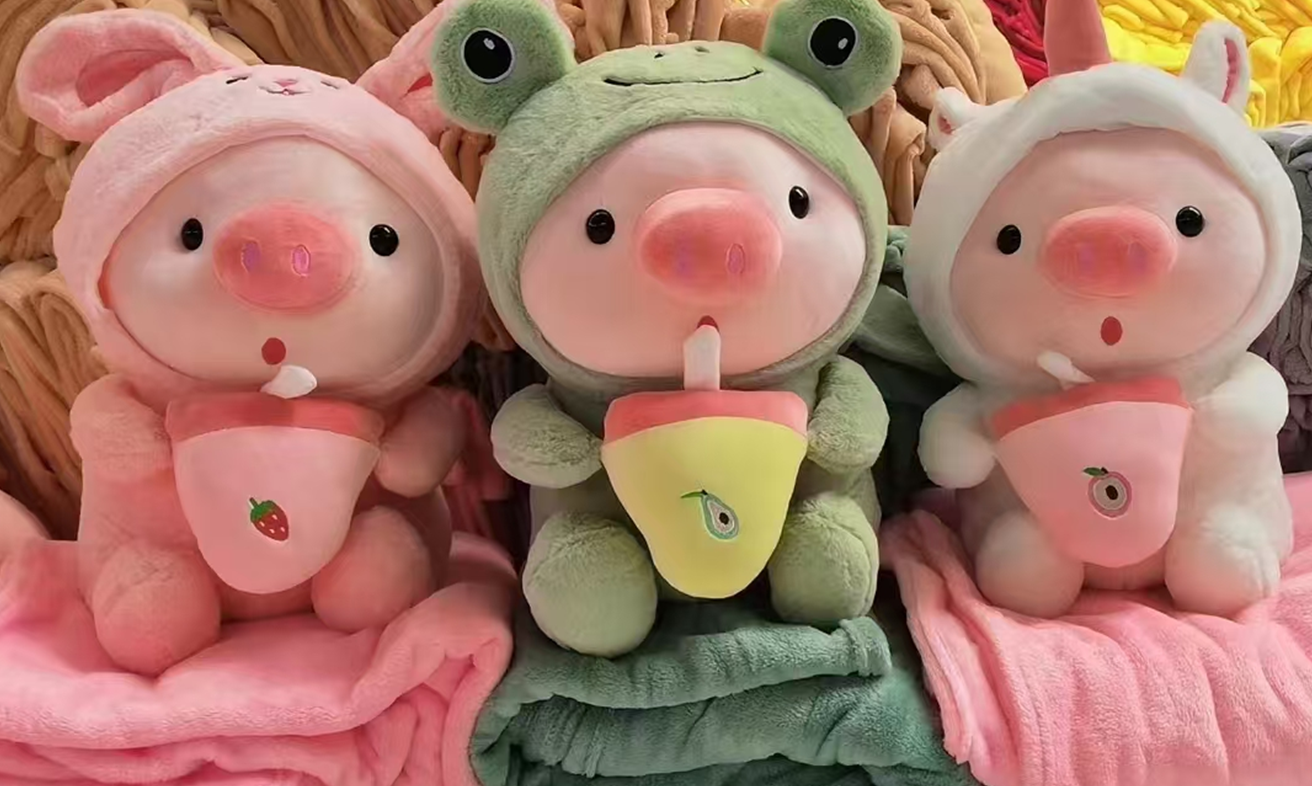 Milk Tea Backpack Pig Plush Toy Blanket