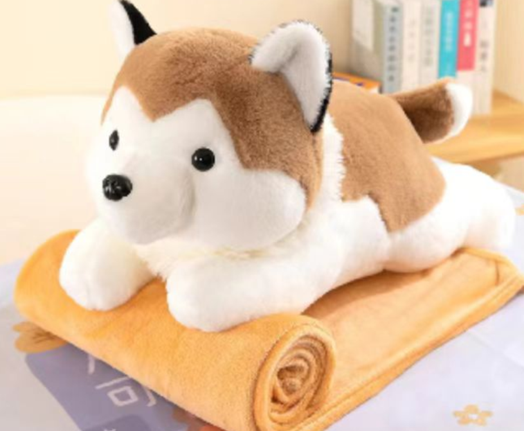 Lying Husky Plush Toy Blanket