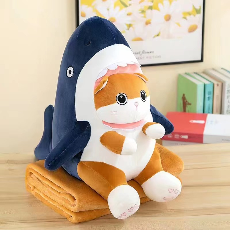 Shark Cat Plush Toy Blanket