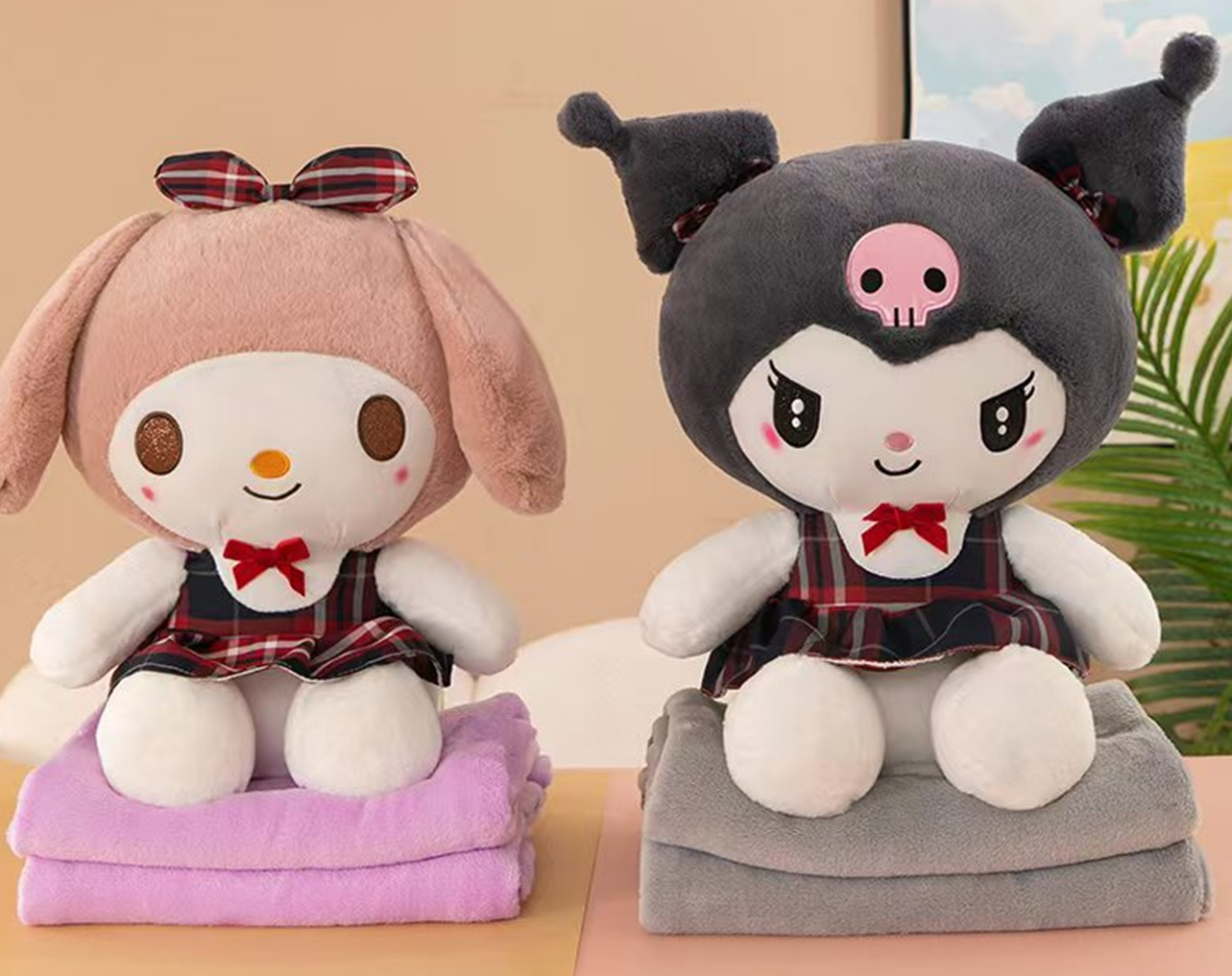 Plaid Kuromi Melody Plush Toy Blanket