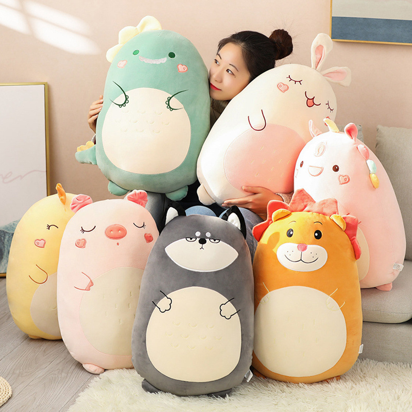 Animal Rabbit Dinosaur Dog Pig Duck Lion Plush Pillow