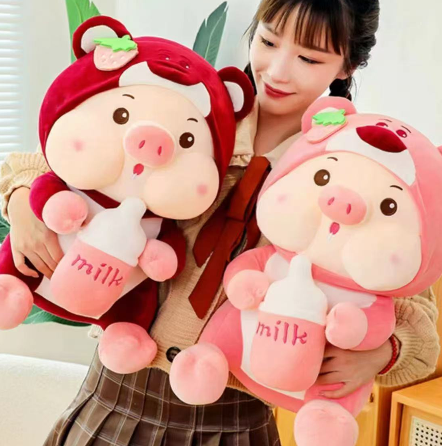 Strawberry Bear Bottle Pig Plush Toy Stuffed Animal Toys