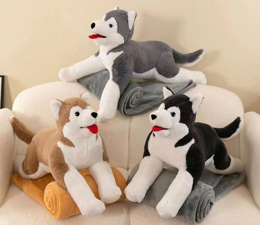 Lying Dog 2 Plush Toy Blanket