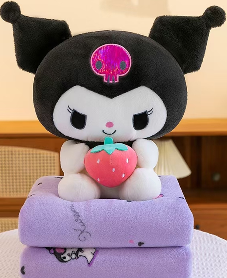 Strawberry Kuromi Plush Toy Blanket